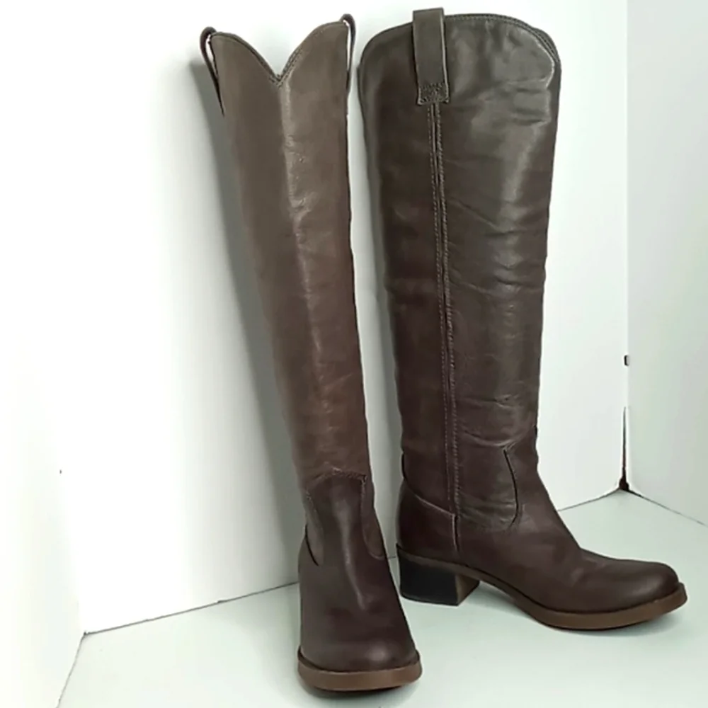 Lucky Brand - Knee High Distressed Leather Boots - Lp-Hippie - Ash Gray - 6.5M